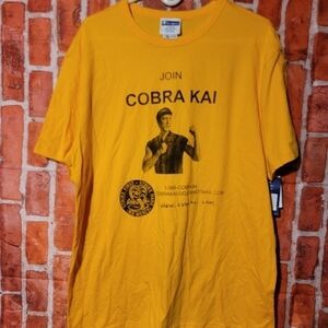 Champion X Cobra Kai T-Shirt  Mens Size Large Yellow Gold Short Sleeve